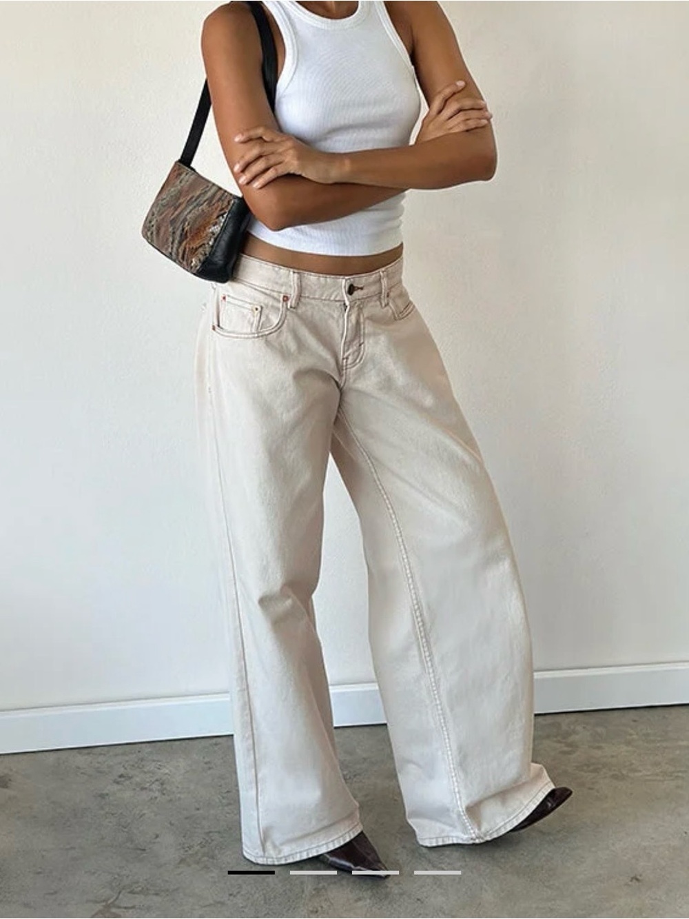 NWT Motel Rocks ROOMY Extra Wide Leg Jeans Off White Baggy Denim W36 L32.
